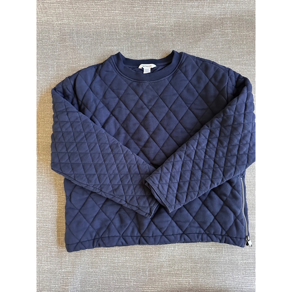 Athleta Navy Blue Quilted Side Zip Crewneck Sweatshirt Medium Pullover